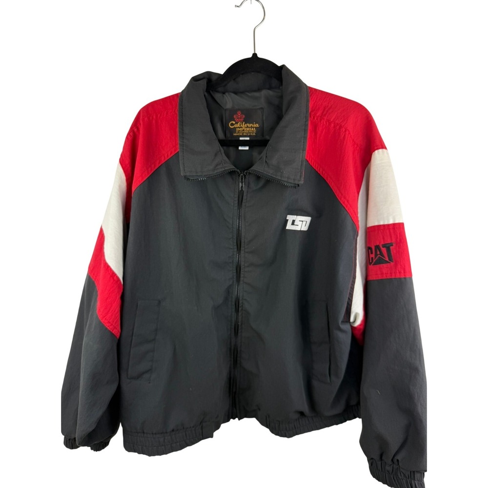 Vintage California Imperial CAT Coat Jacket Mens XL Black Red Colorblock